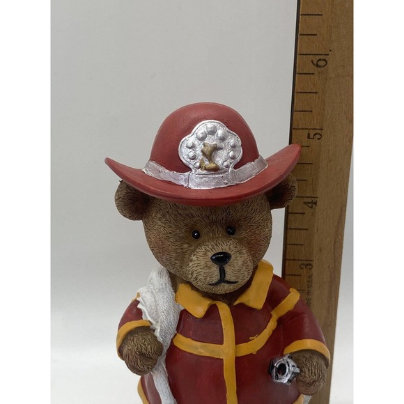 Firefighter Bear Holding Fire Hose Figurine Statue Polystone Fireman Collectible - Picture 4 of 11